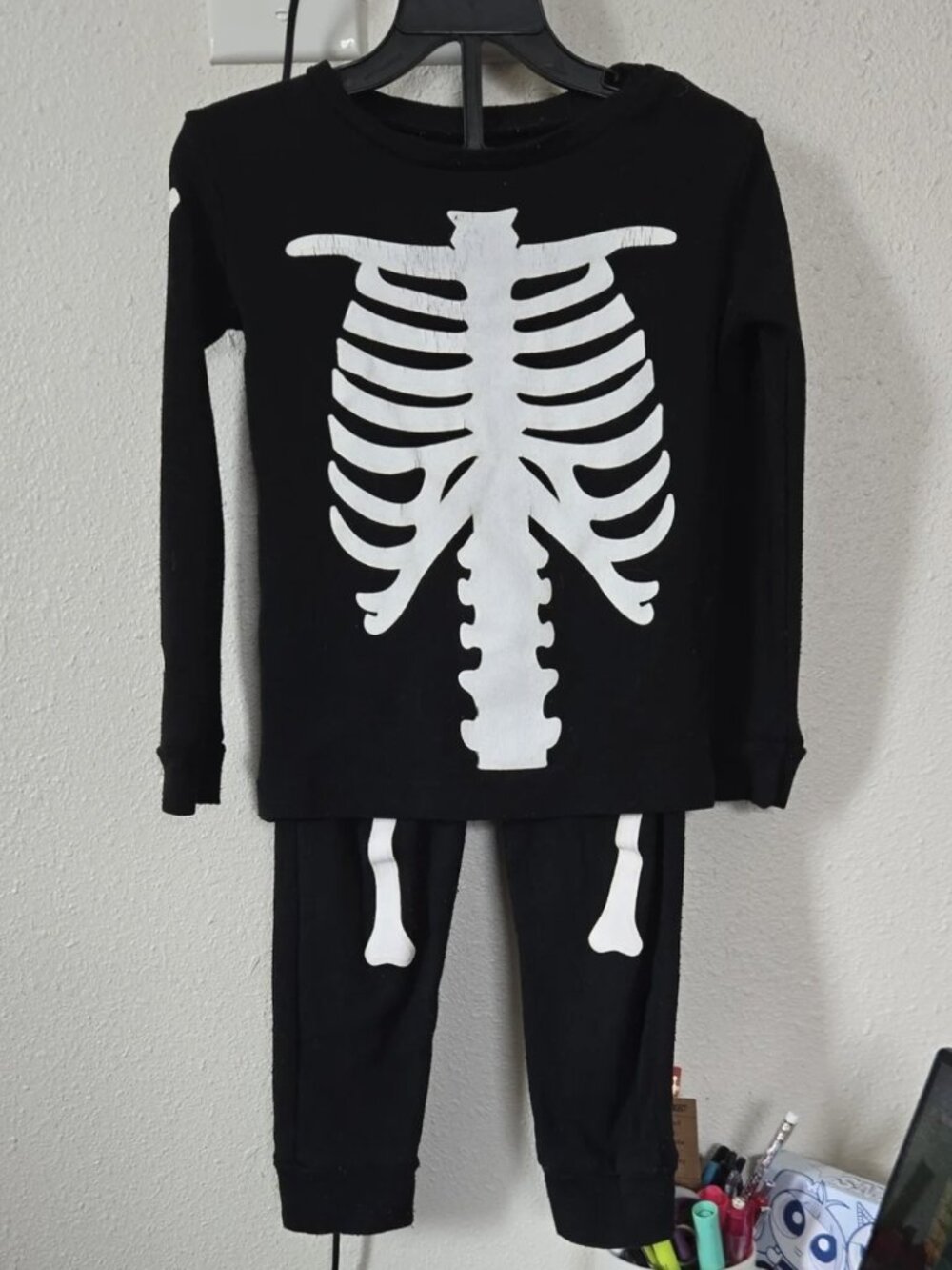 Under Disguise Black Glow In Dark Toddler Skeleton Sleep Set with White Bone